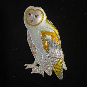 Vintage Sterling Silver Enamel Snow Owl Brooch Pin